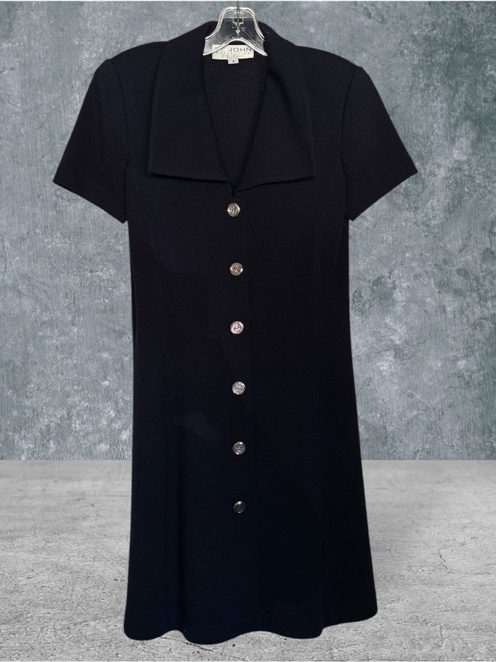 St. John Collection by Marie Gray Navy Collared Shirt Dress Button Front Size 4